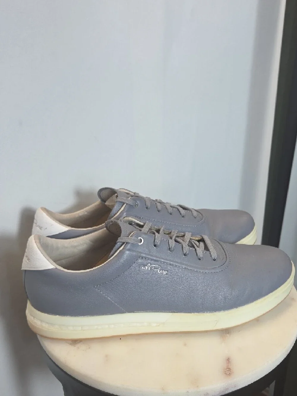 adidas Adi Pure Men's Grey Leather Golf Sneakers with Cream Sole Size 9